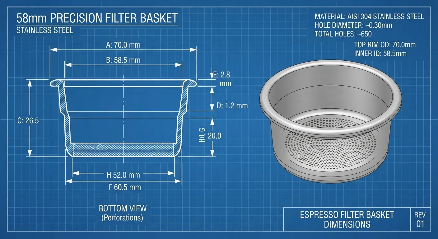 Espresso portafilter and basket diameter comparison